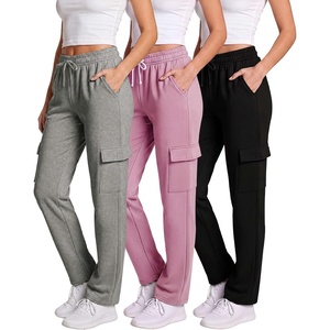 image:image3 Pack Womens Fleece Cargo Sweatpants Lounge Casual Sweat Pants PocketsSolid Black  Solid Moonlight Mauve  Grey Heather