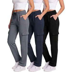 image:image3 Pack Womens Fleece Cargo Sweatpants Lounge Casual Sweat Pants PocketsSolid Black  Solid Navy Blazer  Solid Quiet Shade