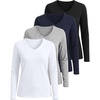 image:image4 Pack Womens Long Sleeve Cotton V Neck Tshirts Basic Tees Tops UndershirtSet 10