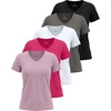 image:image5 Pack Womens V Neck Tshirts Short Sleeve Dry Fit Workout Tops Tees ShirtsSolid Black  Charcoal  Solid Bright White  Solid Raspberry Sorbet  Solid Fragrant Lilac