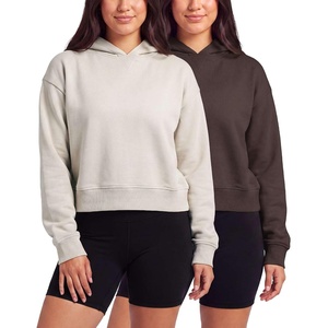 image:image2 Pack Womens Cropped Hoodies Crop Sweatshirt Ladies Fleece Pullover TopSolid Chocolate Torte  Solid Moonbeam