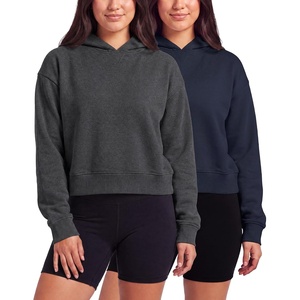 image:image2 Pack Womens Cropped Hoodies Crop Sweatshirt Ladies Fleece Pullover TopSolid Navy Blazer  Charcoal Heather