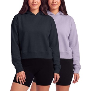image:image2 Pack Womens Cropped Hoodies Crop Sweatshirt Ladies Fleece Pullover TopSolid Polar Night  Solid Orchid Petal
