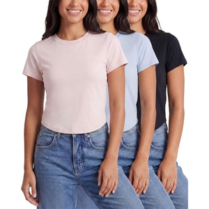 image:image3 Pack Womens Cropped Cap Sleeve Tops Cotton Basic Tees Going Out ShirtsSolid Black  Solid Ballad Blue  Solid Pale Lilac