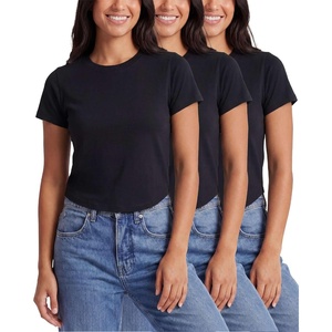 image:image3 Pack Womens Cropped Cap Sleeve Tops Cotton Basic Tees Going Out ShirtsSolid Black  Solid Black  Solid Black