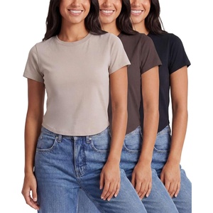 image:image3 Pack Womens Cropped Cap Sleeve Tops Cotton Basic Tees Going Out ShirtsSolid Black  Solid Chocolate Torte  Solid Moonbeam