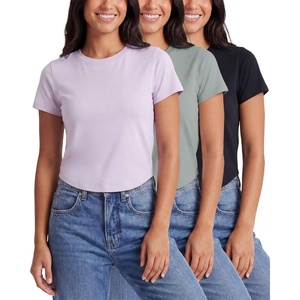 image:image3 Pack Womens Cropped Cap Sleeve Tops Cotton Basic Tees Going Out ShirtsSolid Black  Solid Iceberg Green  Solid Orchid Petal
