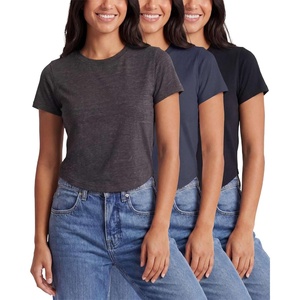 image:image3 Pack Womens Cropped Cap Sleeve Tops Cotton Basic Tees Going Out ShirtsSolid Black  Solid Navy Blazer  Charcoal Heather