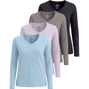 image:image4 Pack Womens Long Sleeve Cotton V Neck Tshirts Basic Tees Tops UndershirtSet 1