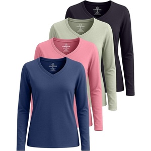 image:image4 Pack Womens Long Sleeve Cotton V Neck Tshirts Basic Tees Tops UndershirtSet 4