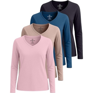 image:image4 Pack Womens Long Sleeve Cotton V Neck Tshirts Basic Tees Tops UndershirtSet 6