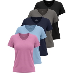 image:image5 Pack Womens V Neck Tshirts Short Sleeve Dry Fit Workout Tops Tees ShirtsSolid Black  Charcoal  Navy Blazer  Clear Sky  Solid Moonlight Mauve