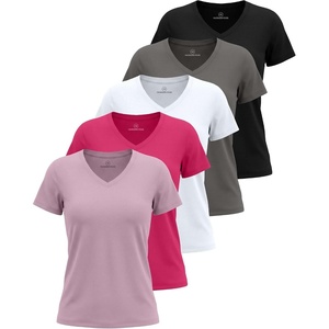 image:image5 Pack Womens V Neck Tshirts Short Sleeve Dry Fit Workout Tops Tees ShirtsSolid Black  Charcoal  Solid Bright White  Solid Raspberry Sorbet  Solid Fragrant Lilac