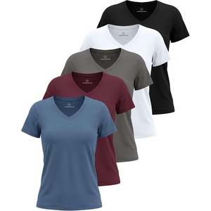 image:image5 Pack Womens V Neck Tshirts Short Sleeve Dry Fit Workout Tops Tees ShirtsSolid Black  Solid Bright White  Charcoal  Burgundy  Solid Elemental Blue