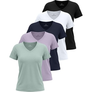 image:image5 Pack Womens V Neck Tshirts Short Sleeve Dry Fit Workout Tops Tees ShirtsSolid Black  Solid Bright White  Navy Blazer  Solid Orchid Petal  Solid Surf Spray