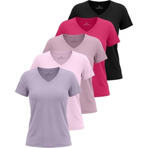 image:image5 Pack Womens V Neck Tshirts Short Sleeve Dry Fit Workout Tops Tees ShirtsSolid Black  Solid Raspberry Sorbet  Solid Fragrant Lilac  Solid Festival Bloom  Solid Orchid Petal