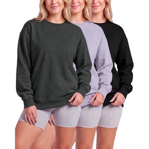 image:image3 Pack Womens Fleece Oversized Baggy Crewneck Sweatshirt Pullover SweaterSolid Black  Charcoal Heather  Solid Orchid Petal
