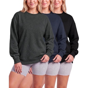 image:image3 Pack Womens Fleece Oversized Baggy Crewneck Sweatshirt Pullover SweaterSolid Black  Solid Navy Blazer  Charcoal Heather
