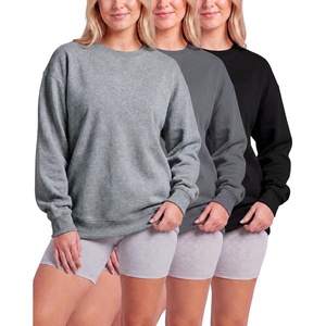 image:image3 Pack Womens Fleece Oversized Baggy Crewneck Sweatshirt Pullover SweaterSolid Black  Solid Quiet Shade  Grey Heather