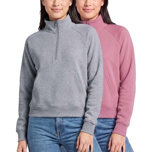 image:imageReal Essentials Ladies LS Fleece Half Zip Pullover SweatshirtGrey Heather  Solid Cashmere Rose