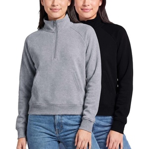 image:imageReal Essentials Ladies LS Fleece Half Zip Pullover SweatshirtSolid Black  Grey Heather