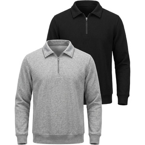 image:image2 Pack Mens Fleece Quarter Zip Sweatshirt Sweater Collared Long Sleeve TopSolid Black  Grey Heather