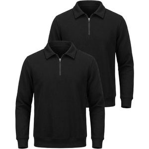 image:image2 Pack Mens Fleece Quarter Zip Sweatshirt Sweater Collared Long Sleeve TopSolid Black  Solid Black