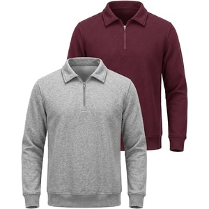 image:image2 Pack Mens Fleece Quarter Zip Sweatshirt Sweater Collared Long Sleeve TopSolid Burgundy  Grey Heather