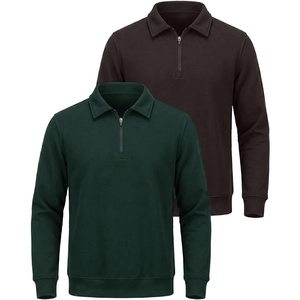 image:image2 Pack Mens Fleece Quarter Zip Sweatshirt Sweater Collared Long Sleeve TopSolid Chocolate Torte  Solid Pine Grove