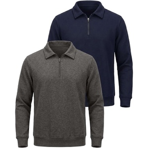 image:image2 Pack Mens Fleece Quarter Zip Sweatshirt Sweater Collared Long Sleeve TopSolid Navy Blazer  Charcoal Heather