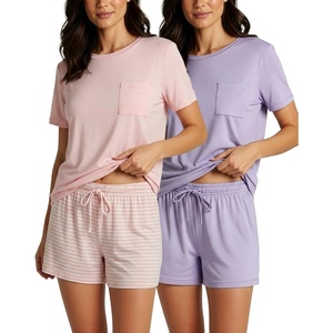 image:image2 Pack Womens Pajama Set Shorts Lounge PJ Short Sleeve Two Piece MatchingSet 17