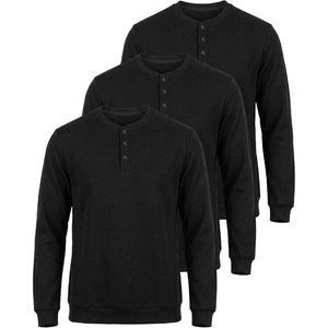 image:image3 Pack Mens Fleece Henley Shirts Long Sleeve Sweatshirt Sweater AthleticSolid Black  Solid Black  Solid Black