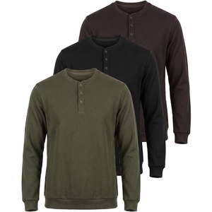 image:image3 Pack Mens Fleece Henley Shirts Long Sleeve Sweatshirt Sweater AthleticSolid Black  Solid Chocolate Torte  Solid Olive Night
