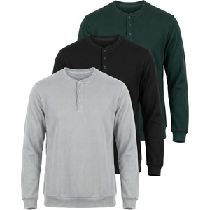 image:image3 Pack Mens Fleece Henley Shirts Long Sleeve Sweatshirt Sweater AthleticSolid Black  Solid Pine Grove  Solid Northern Droplet
