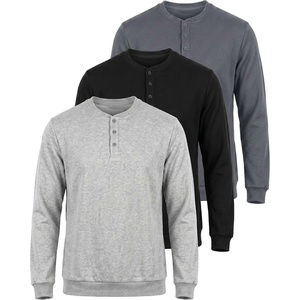 image:image3 Pack Mens Fleece Henley Shirts Long Sleeve Sweatshirt Sweater AthleticSolid Black  Solid Quiet Shade  Grey Heather