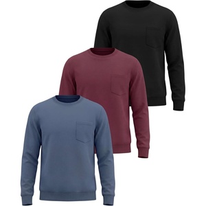 image:image3 Pack Mens Fleece Pocket Sweatshirt Pullover Long Sleeve Shirts SweaterSolid Black  Solid Burgundy  Solid Vintage Indigo