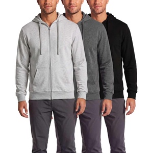 image:image3 Pack Mens Full Zip Up Hoodies Fleece Sweatshirts Jackets Workout ZipperSolid Black  Charcoal Heather  Grey Heather