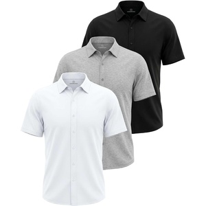 image:imageMens Cotton Short Sleeve Button Down Casual Work Shirt Button UpSolid Black  Grey Heather  Solid Bright White