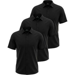 image:imageMens Cotton Short Sleeve Button Down Casual Work Shirt Button UpSolid Black  Solid Black  Solid Black