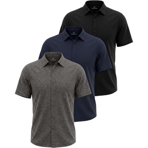 image:imageMens Cotton Short Sleeve Button Down Casual Work Shirt Button UpSolid Black  Solid Navy Blazer  Charcoal Heather