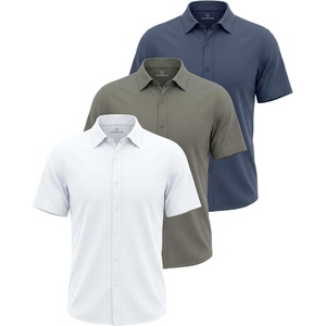 image:imageMens Cotton Short Sleeve Button Down Casual Work Shirt Button UpSolid Vintage Indigo  Solid Desert Sage  Solid Bright White