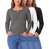 image:image3 Pack Womens Cotton Henley Shirts Long Sleeve Button Tops Casual Work TeesSolid Black  Charcoal Heather  Solid Bright White