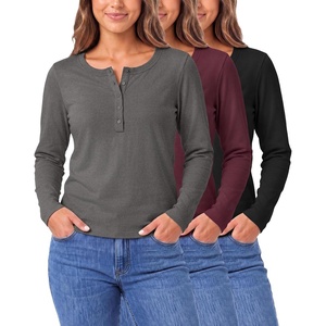 image:image3 Pack Womens Cotton Henley Shirts Long Sleeve Button Tops Casual Work TeesSolid Black  Solid Burgundy  Charcoal Heather