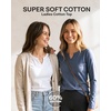 image:image3 Pack Womens Cotton Long Sleeve Tshirts Shirts Cute Tops Casual Work TeesSolid Black  Solid Vintage Indigo  Solid Bright White