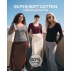 image:image3 Pack Womens Cotton Scoop Neck Long Sleeve Shirts Tops Casual Work TeesSolid Black  Solid Burgundy  Charcoal Heather