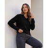 image:image3 Pack Womens Fleece V Neck Sweatshirt Pullover Sweaters Long Sleeve TopSolid Black  Solid Plum Perfect  Solid Ballad Blue