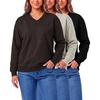 image:image3 Pack Womens Fleece V Neck Sweatshirt Pullover Sweaters Long Sleeve TopSolid Black  Solid Chocolate Torte  Solid Moonbeam