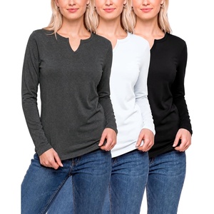 image:image3 Pack Womens Cotton Long Sleeve Tshirts Shirts Cute Tops Casual Work TeesSolid Black  Charcoal Heather  Solid Bright White
