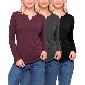 image:image3 Pack Womens Cotton Long Sleeve Tshirts Shirts Cute Tops Casual Work TeesSolid Black  Solid Burgundy  Charcoal Heather
