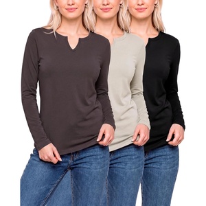 image:image3 Pack Womens Cotton Long Sleeve Tshirts Shirts Cute Tops Casual Work TeesSolid Black  Solid Chocolate Torte  Solid Moonbeam